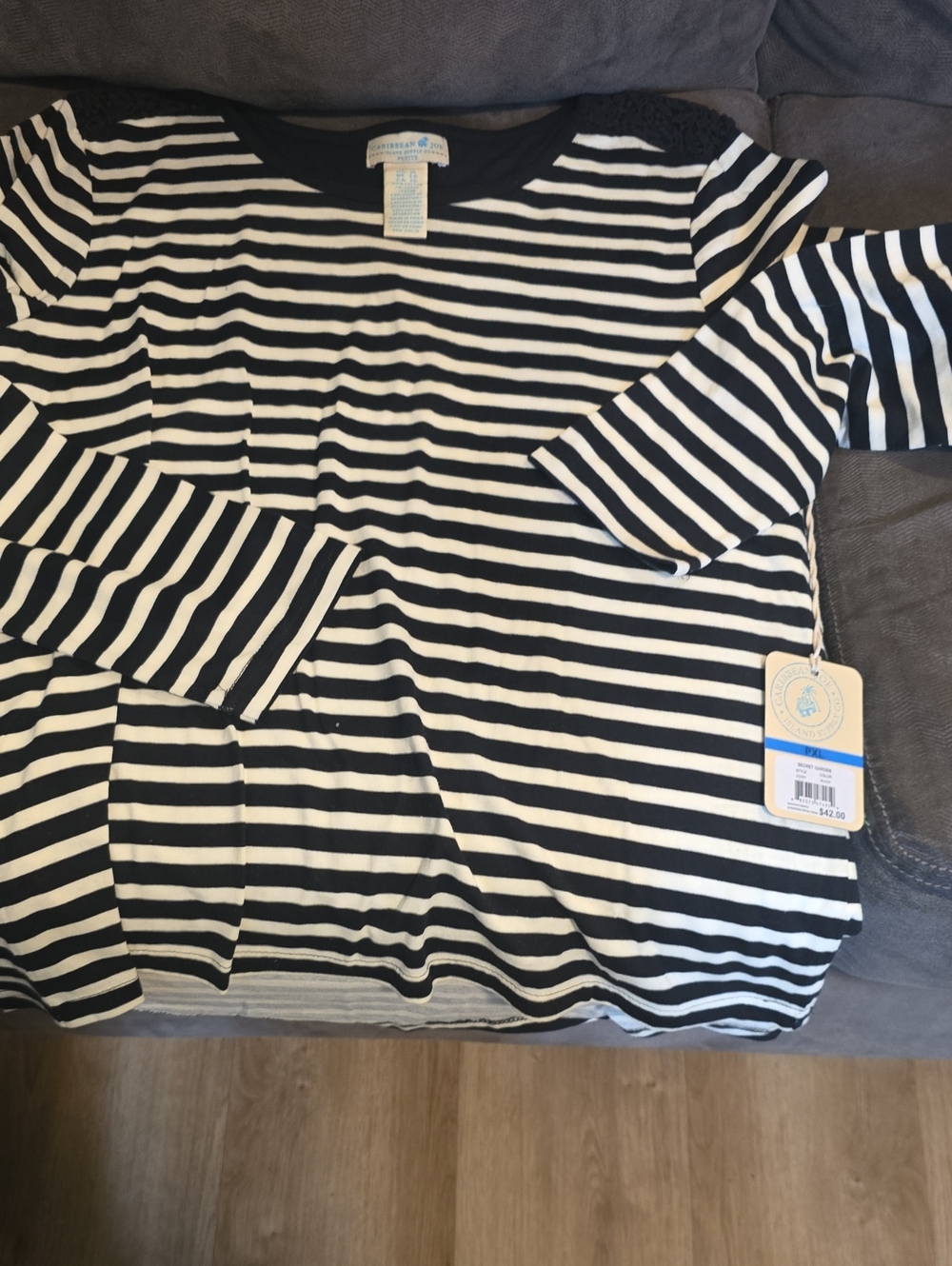 Caribbean Joe Black & White Striped Long Sleeve Tee